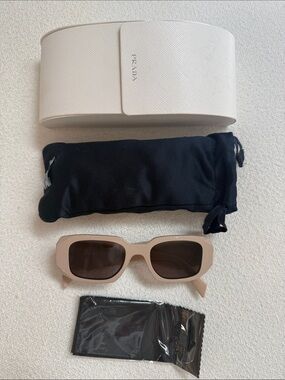 Prada Women’s Rectangular Sunglasses in Pale Beige with Brown Lenses